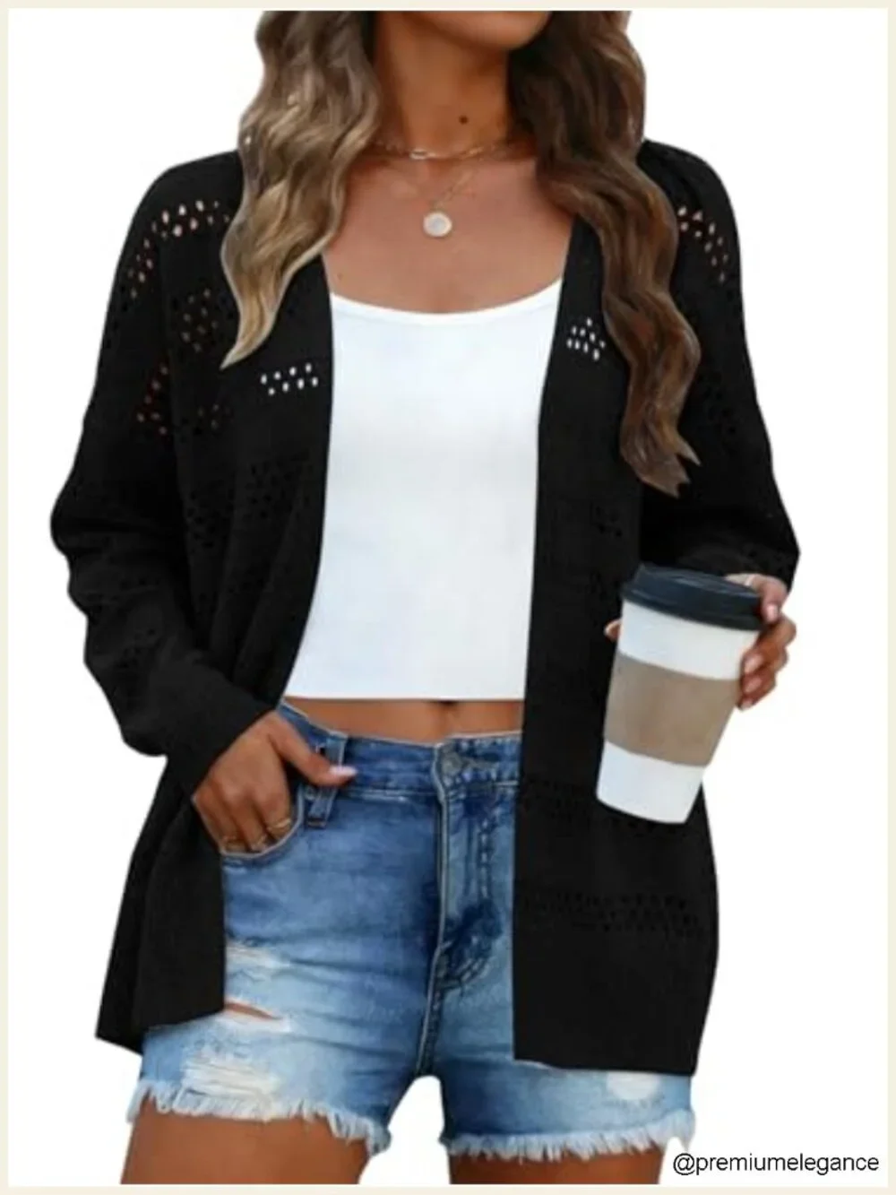 Lightweight Crochet Cardigan Sweater Open Front Kimono Long Sleeve Knit